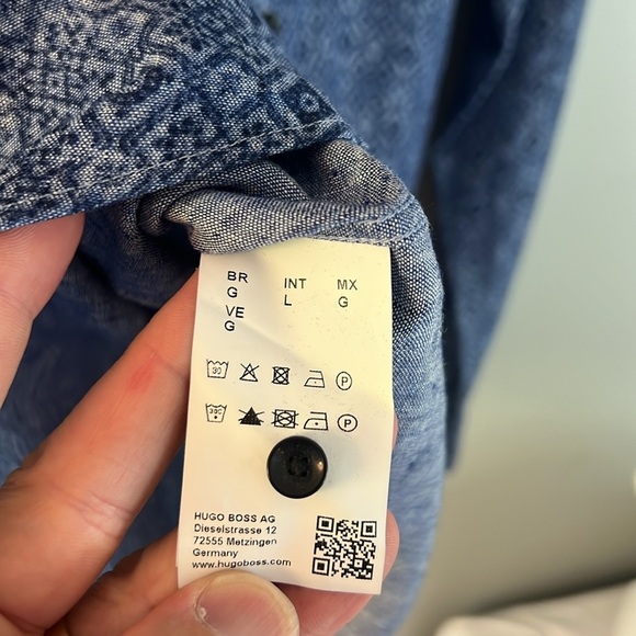 Hugo Boss Geometric 100% Linen Button Down Shirt Large - Picture 7 of 10